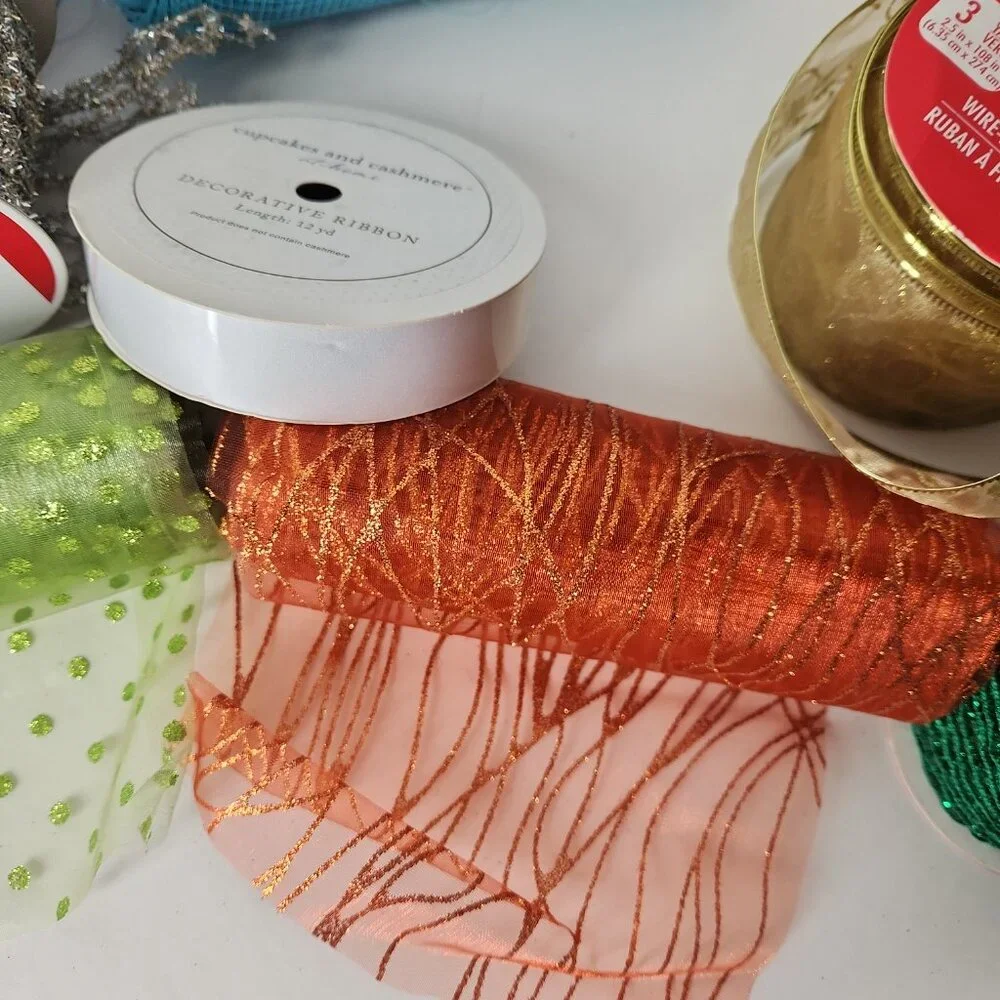 Set crafting supplies metallic deco mesh ribbons for wreath holiday decor lot